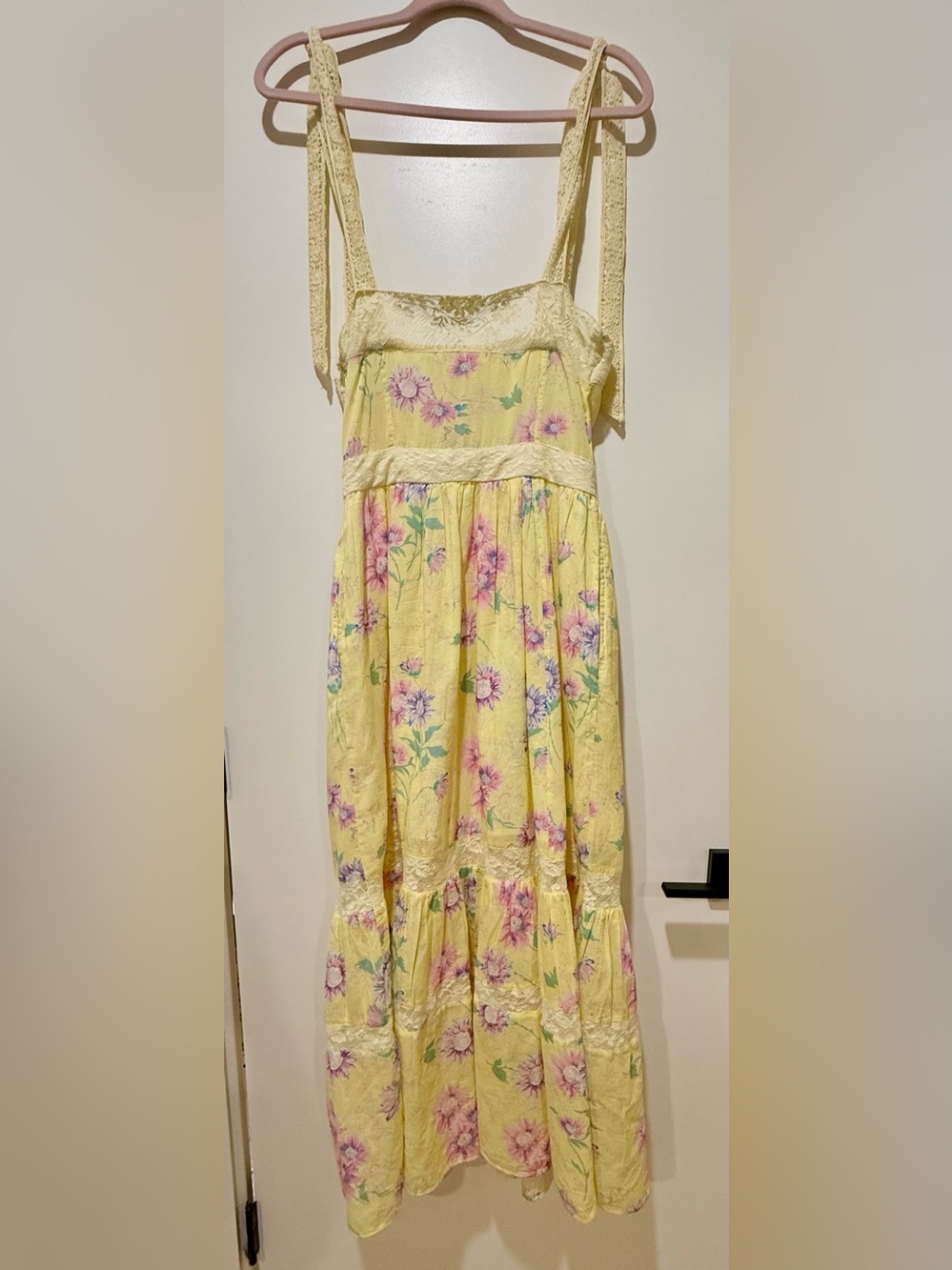 LoveShackFancy Ayala Floral Lace-Trim Midi Dress